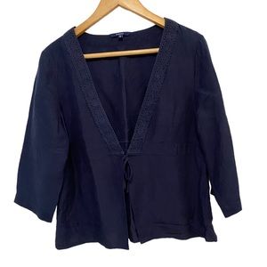 Reitmans Linen Rayon Blend Tie Front Blouse, Size L